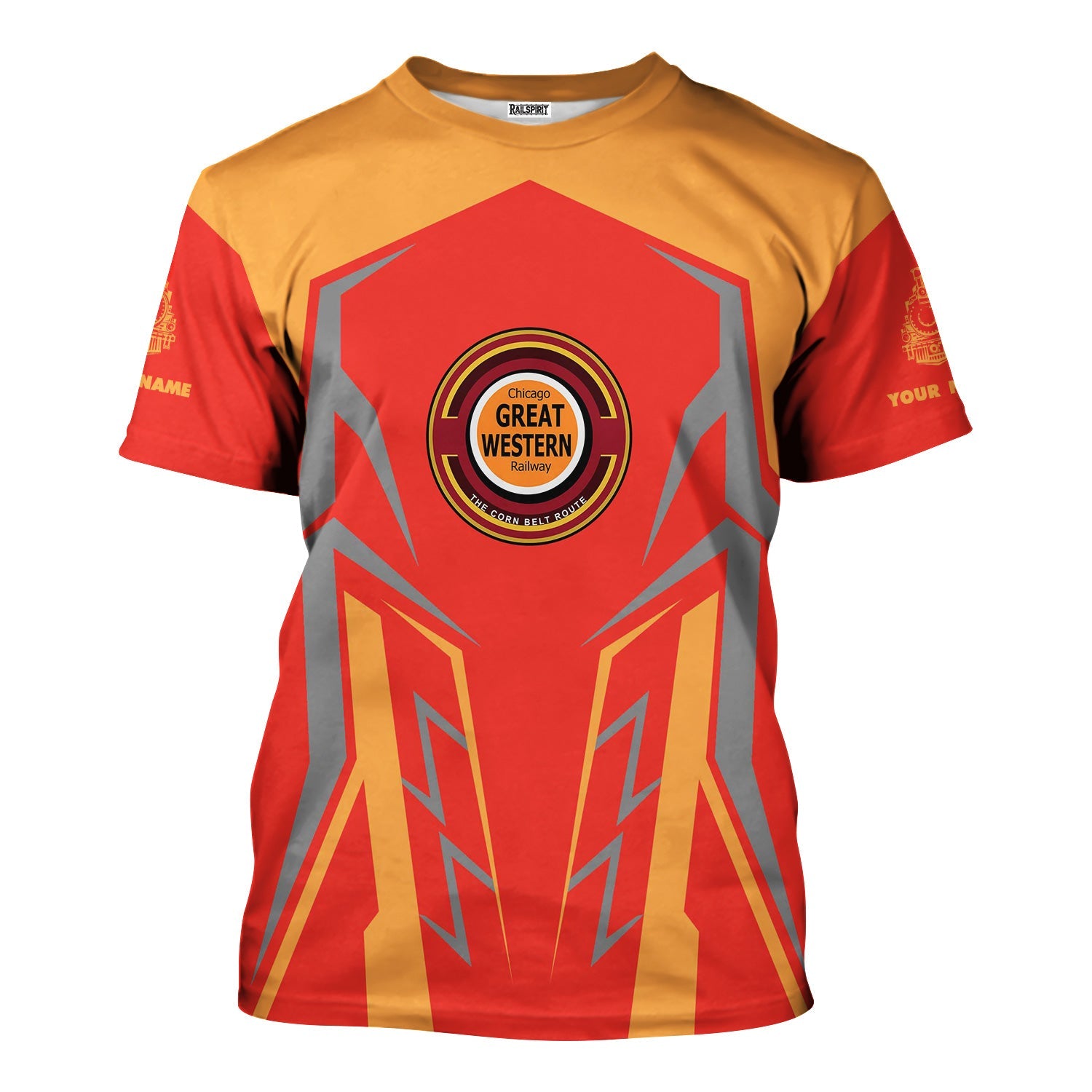 Railspirit Personalized Chicago Great Western Railroad T-Shirt Futuristic Design with Custom Job Train Shirt