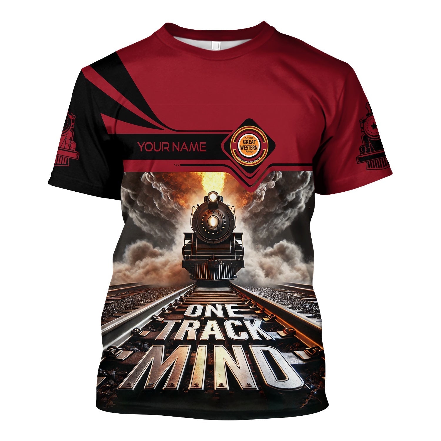 Railspirit Personalized Chicago Great Western Railroad T Shirt One Track Mind Train Printed Shirt
