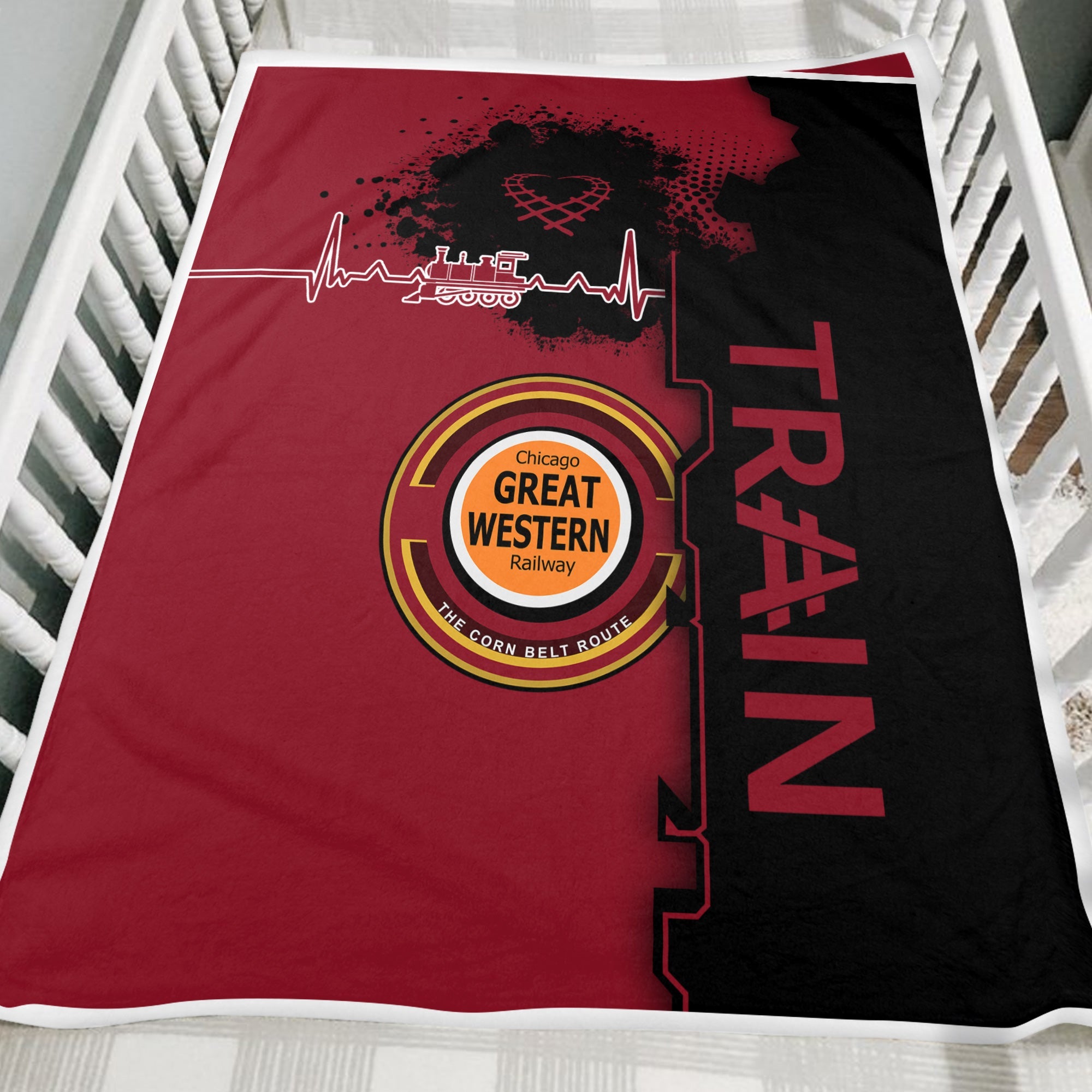 Railspirit Chicago Great Western Railroad Blanket Engine Heartbeat and Track Love Style Blanket Gift Idea For Train Lovers
