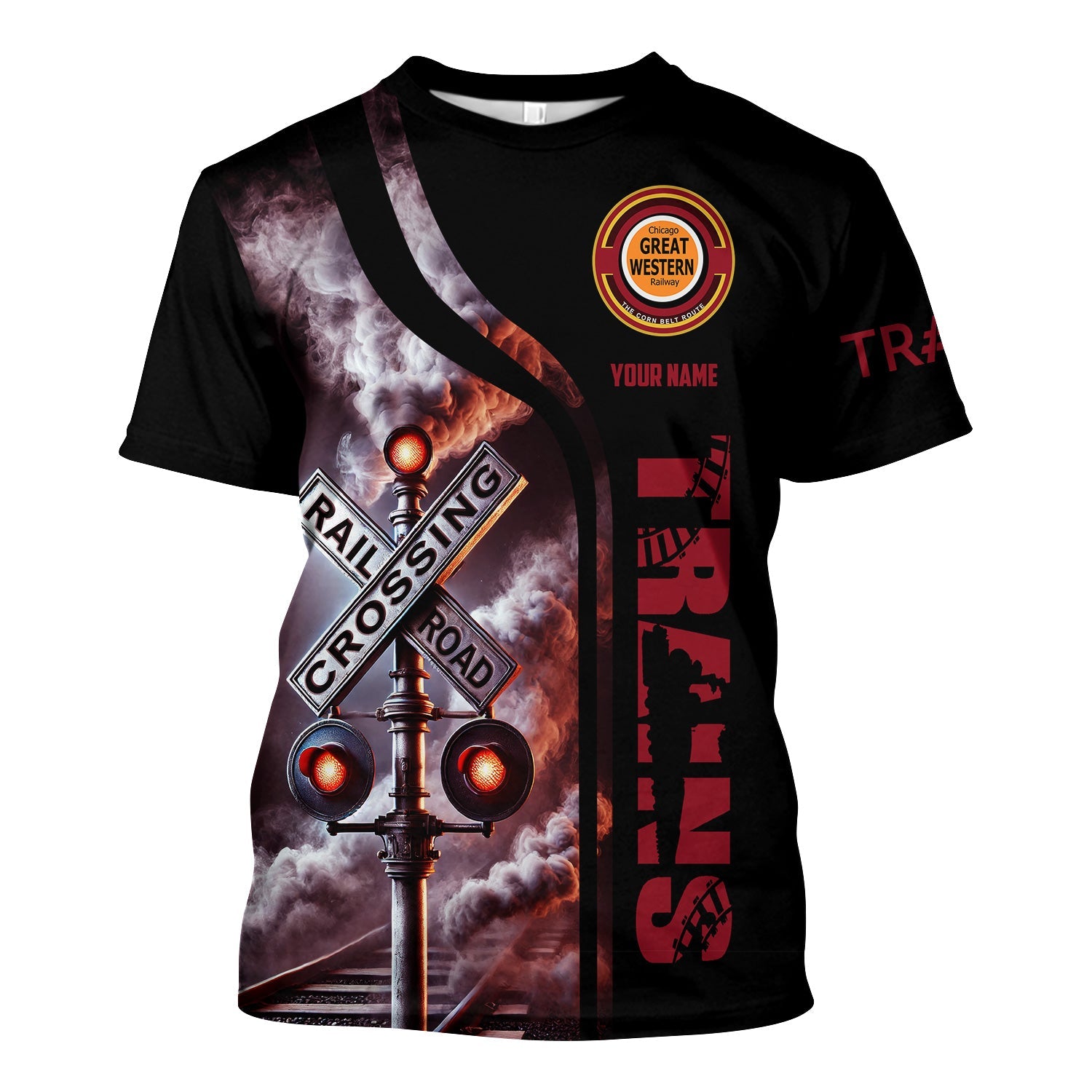 Railspirit Custom Name Chicago Great Western Railroad T Shirt Railroad Crossing Sign Train Shirt All Over Print