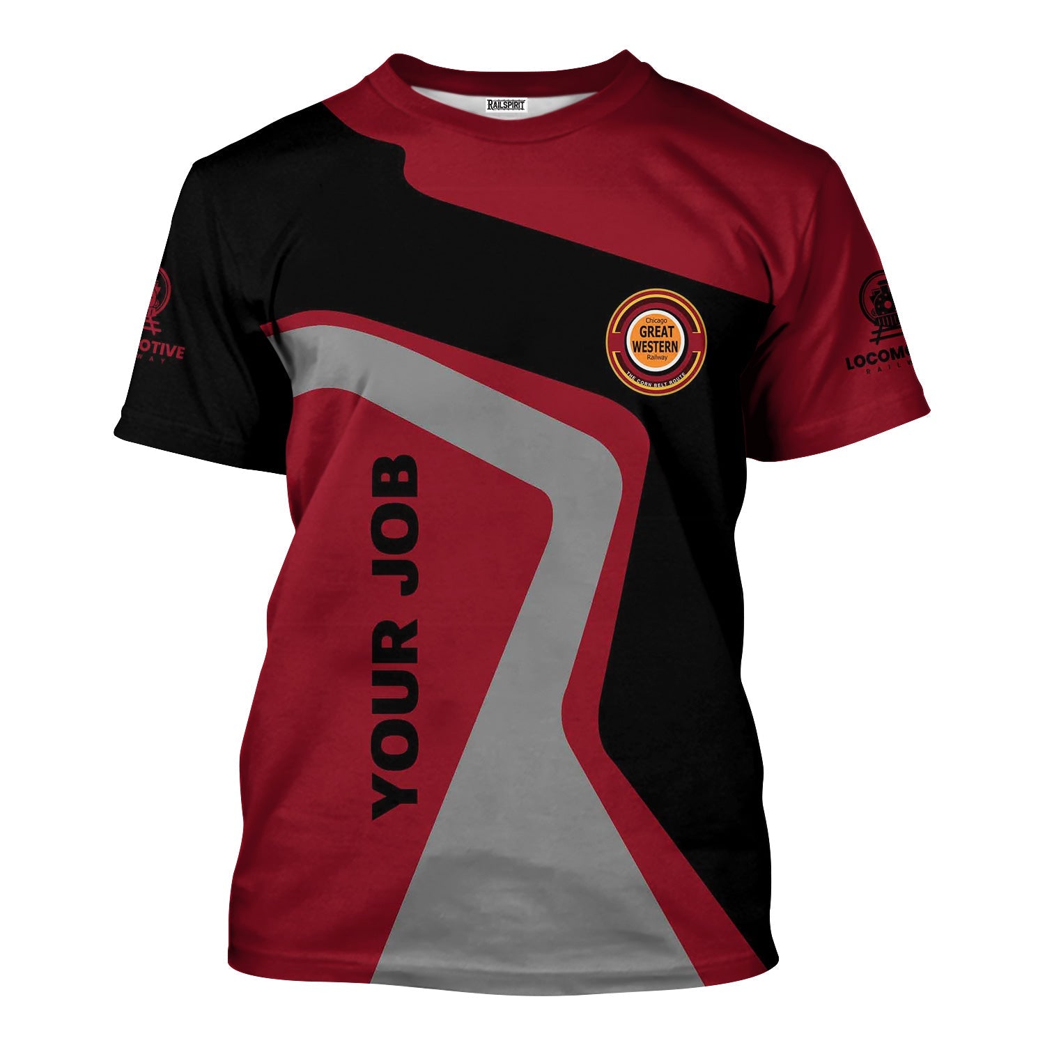 Railspirit Personalized Chicago Great Western Railroad T-Shirt Unique Design with Custom Job Position Train Shirt