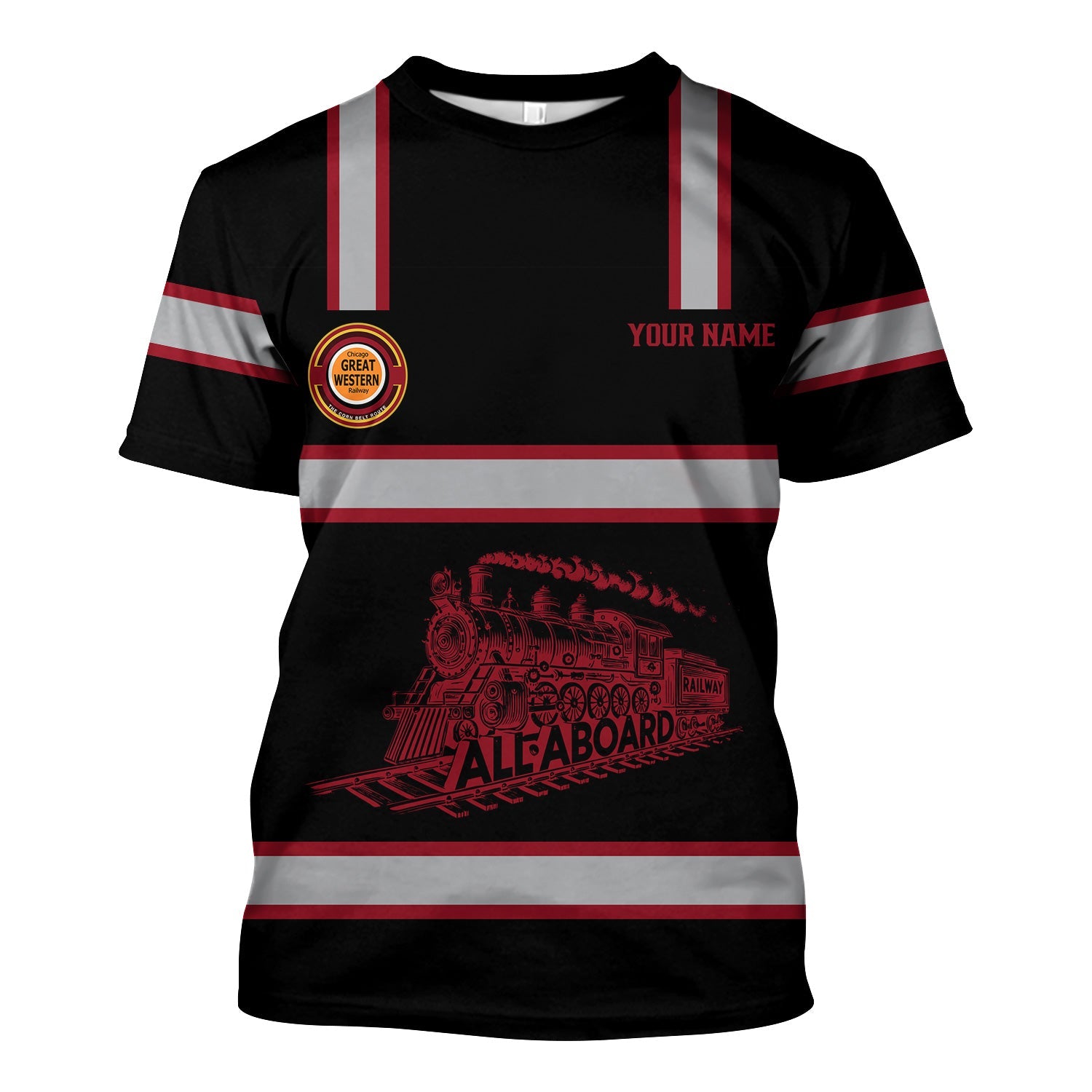 Railspirit Custom Name Chicago Great Western Railroad T Shirt Eat Train Sleep Repeat Printed Train Shirt