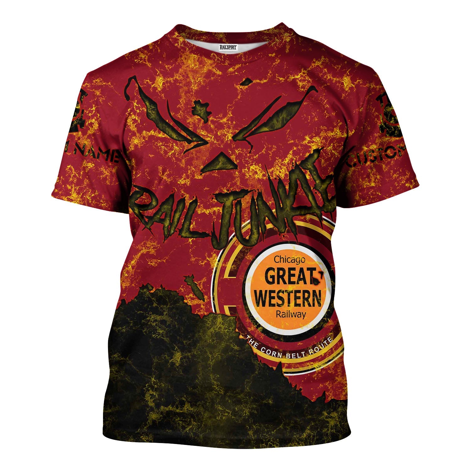Railspirit Personalized Chicago Great Western Railroad T-Shirt Torn Graphic Style Train Shirt For Rail Junkie
