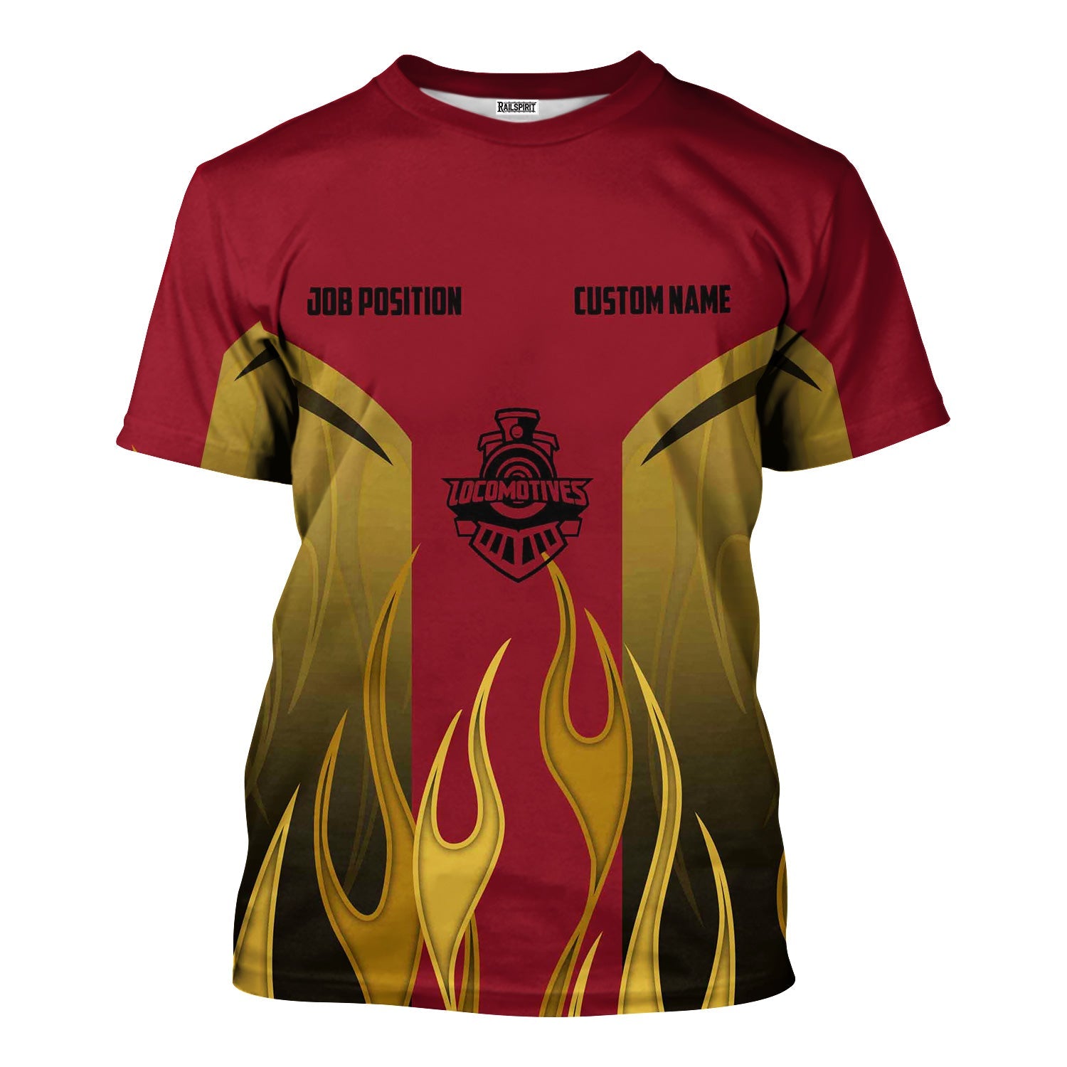 Railspirit Custom Name and Job Title Chicago Great Western Railroad T-Shirt Flame Graphic Train Shirt