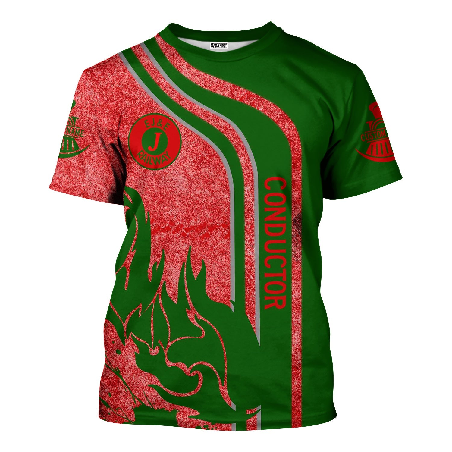 Railspirit Personalized Elgin Joliet And Eastern Railroad T-Shirt Flame Design with Custom Job Position Train Shirt