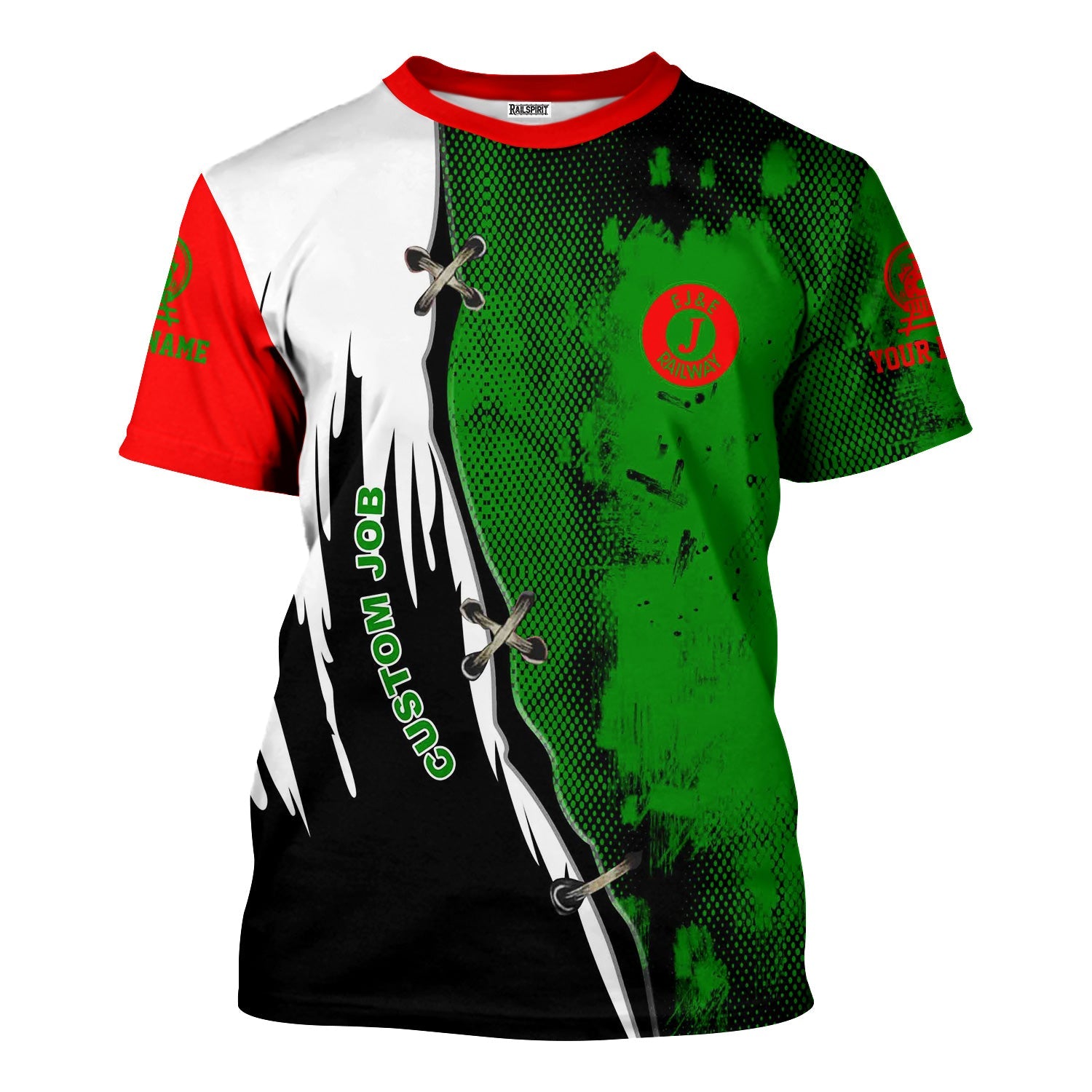 Railspirit Personalized Elgin Joliet And Eastern Railroad T-Shirt Retro Stitches Design with Custom Position Train Shirt