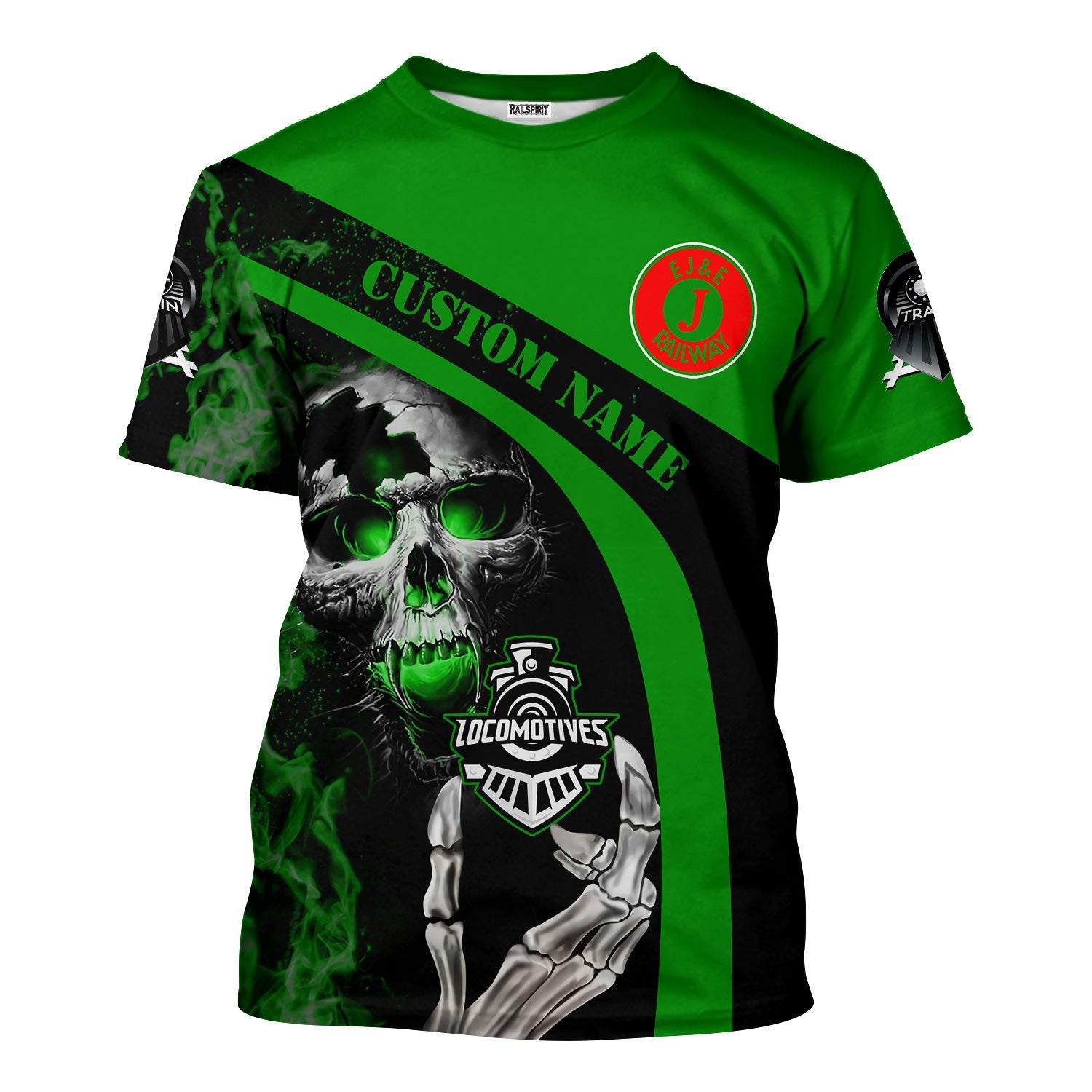 Railspirit Personalized Elgin Joliet And Eastern Railroad T-Shirt Flame Skull Design Train Shirt for Locomotive Fans