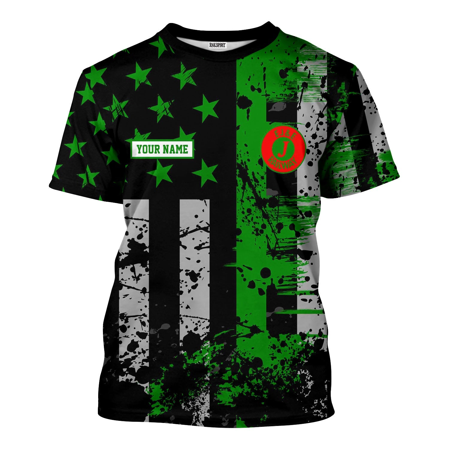 Railspirit Personalized Elgin Joliet And Eastern Railroad T-Shirt Artistic Paint American Flag Style Train Shirt