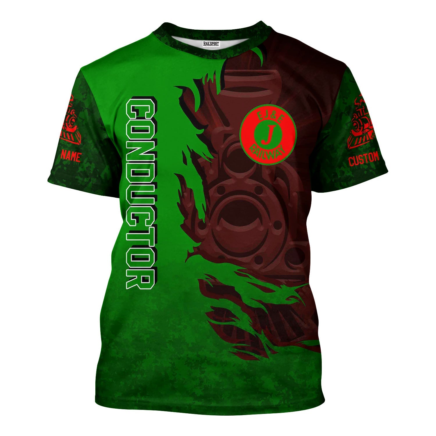 Railspirit Personalized Elgin Joliet And Eastern Railroad T-Shirt Blazing Style with Custom Position Train Shirt