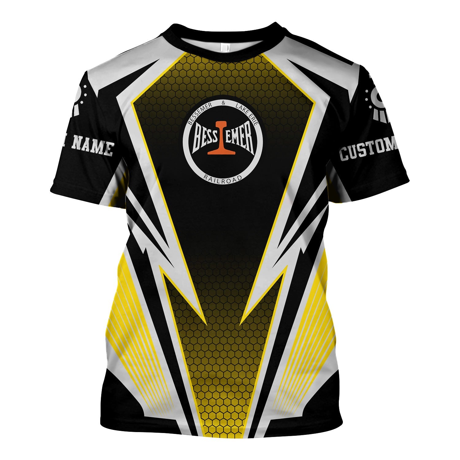 Railspirit Personalized Bessemer And Lake Erie Railroad T-Shirt Lightning Graphic Style Shirt Gift Idea For Train Lover