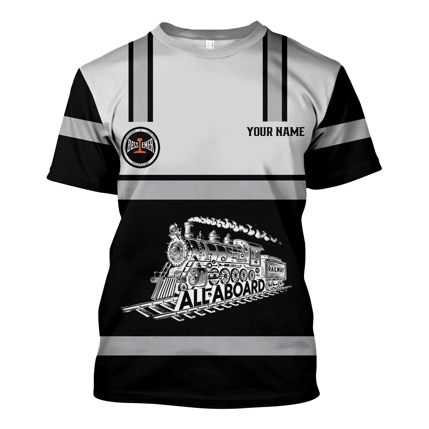 Railspirit Custom Name Bessemer And Lake Erie Railroad T Shirt Eat Train Sleep Repeat Printed Train Shirt