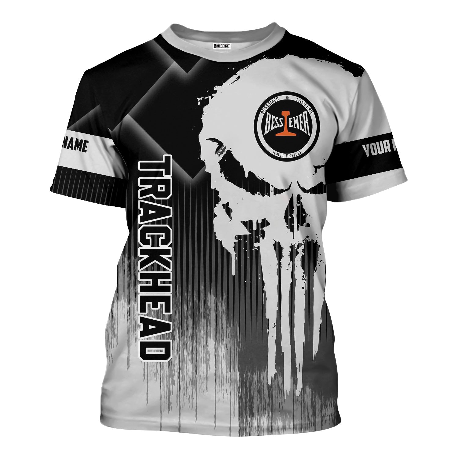 Railspirit Personalized Bessemer And Lake Erie Railroad T-Shirt Skull Design with Custom Job Train Shirt for Trackhead Crew