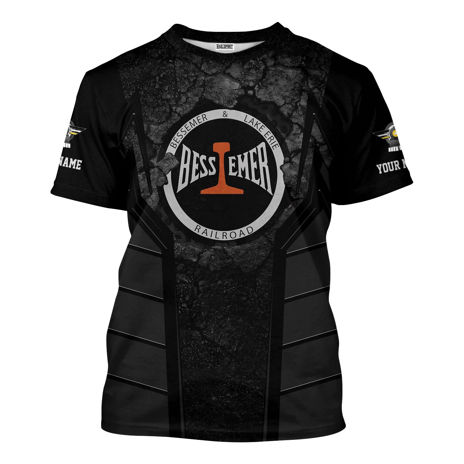 Railspirit Personalized Bessemer And Lake Erie Railroad T-Shirt Cracked Metal Design Train Shirt for Rail Enthusiasts