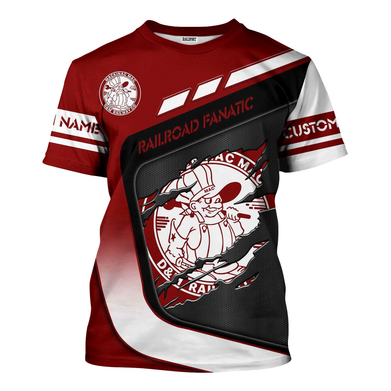 Railspirit Personalized Detroit & Mackinac Railroad T-Shirt Ripped Texture Style Train Shirt For Railroad Fanatic