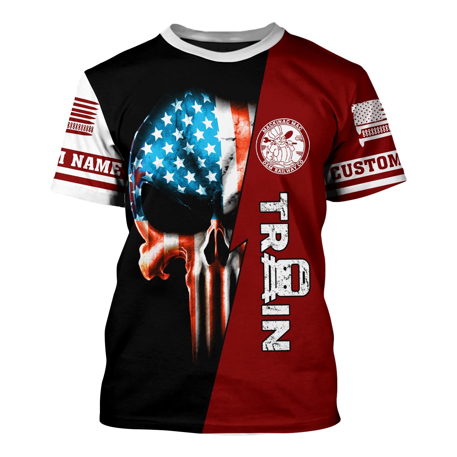 Railspirit Personalized Detroit & Mackinac Railroad T-Shirt Train Skull American Flag Shirt All Over Print
