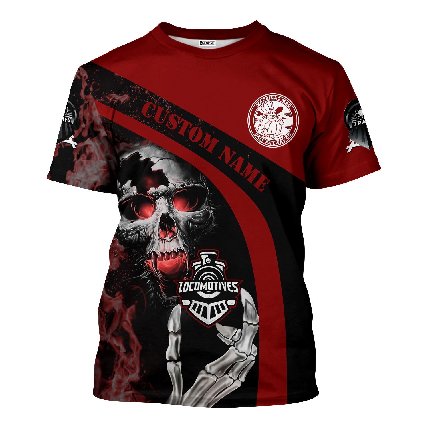 Railspirit Personalized Detroit & Mackinac Railroad T-Shirt Flame Skull Design Train Shirt for Locomotive Fans