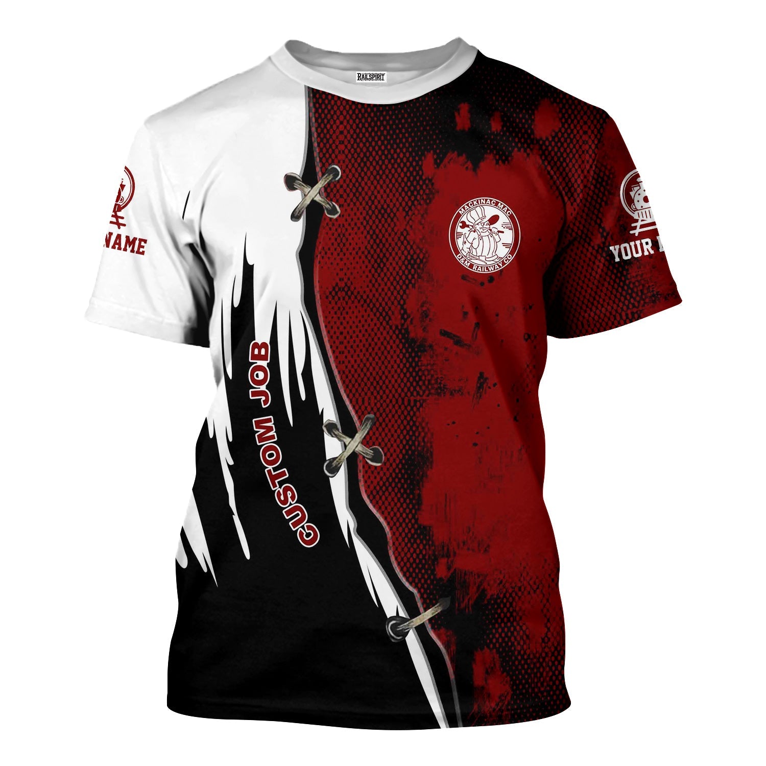 Railspirit Personalized Detroit & Mackinac Railroad T-Shirt Retro Stitches Design with Custom Position Train Shirt