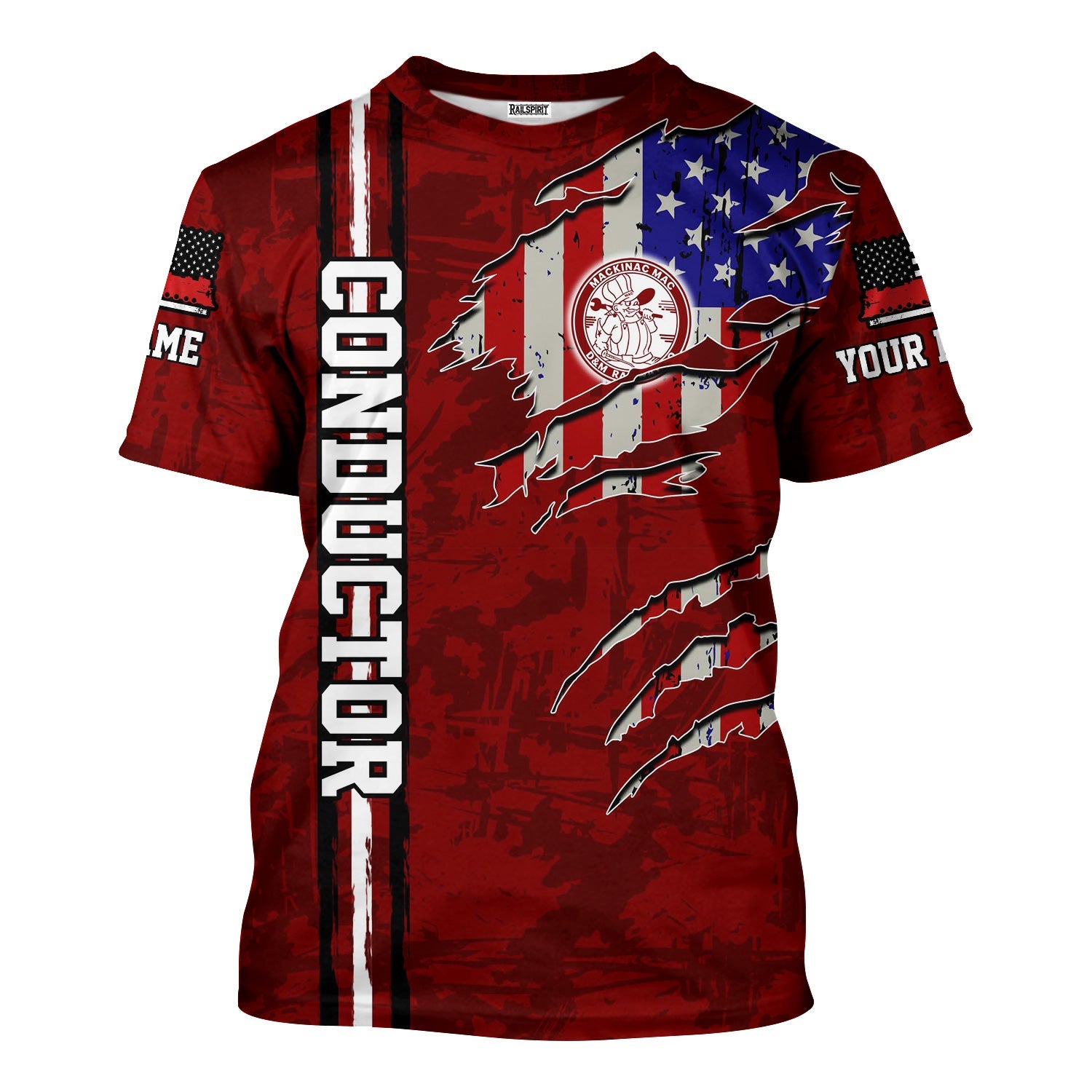 Railspirit Personalized Detroit & Mackinac Railroad T-Shirt USA Flag Claw Art with Custom Job Train Shirt