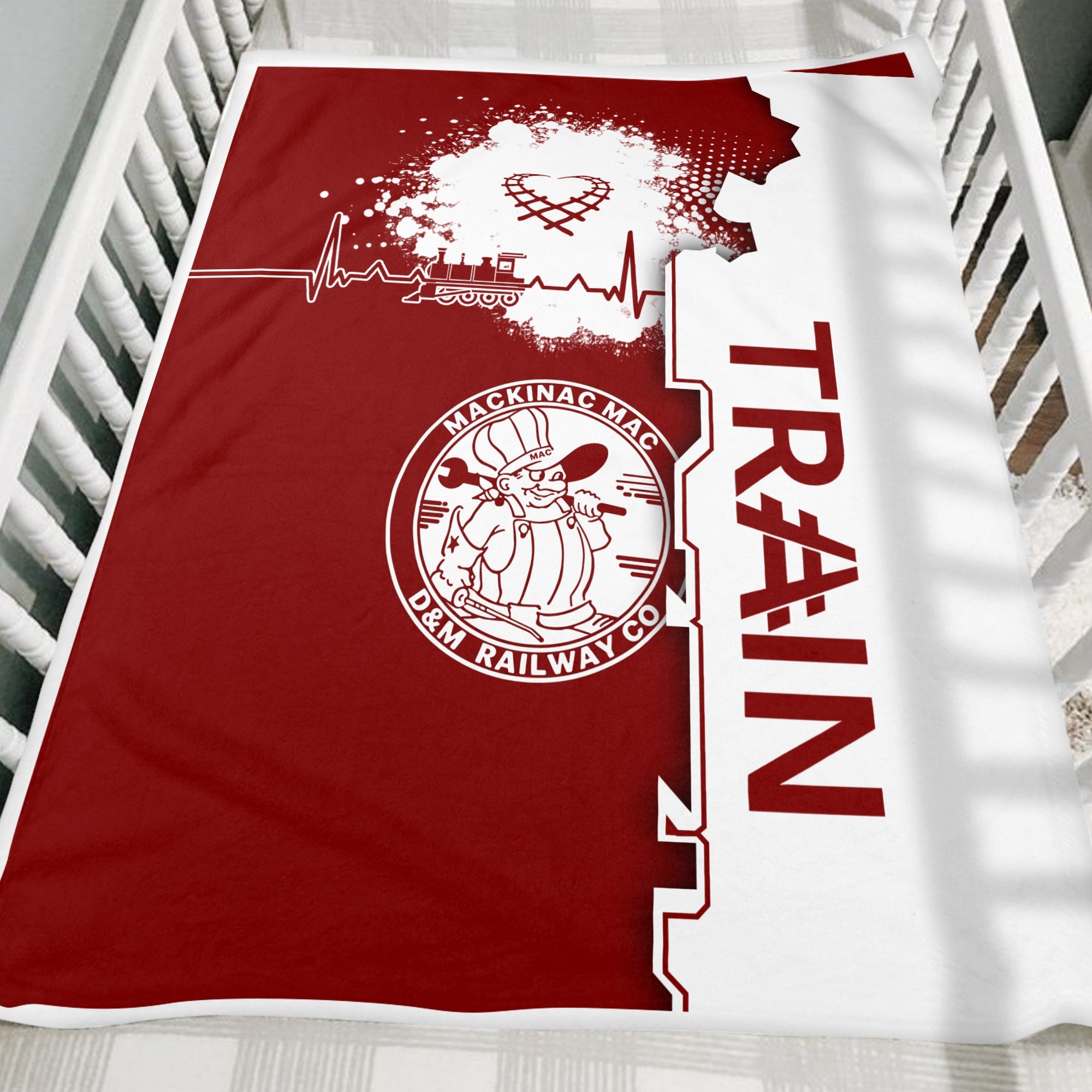 Railspirit Detroit & Mackinac Railroad Blanket Engine Heartbeat and Track Love Style Blanket Gift Idea For Train Lovers