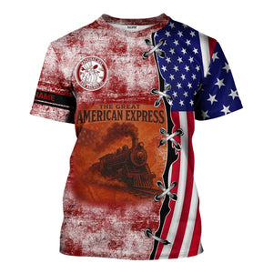 Railspirit Personalized Detroit & Mackinac Railroad T-Shirt Retro American Express Train With USA Flag Shirt