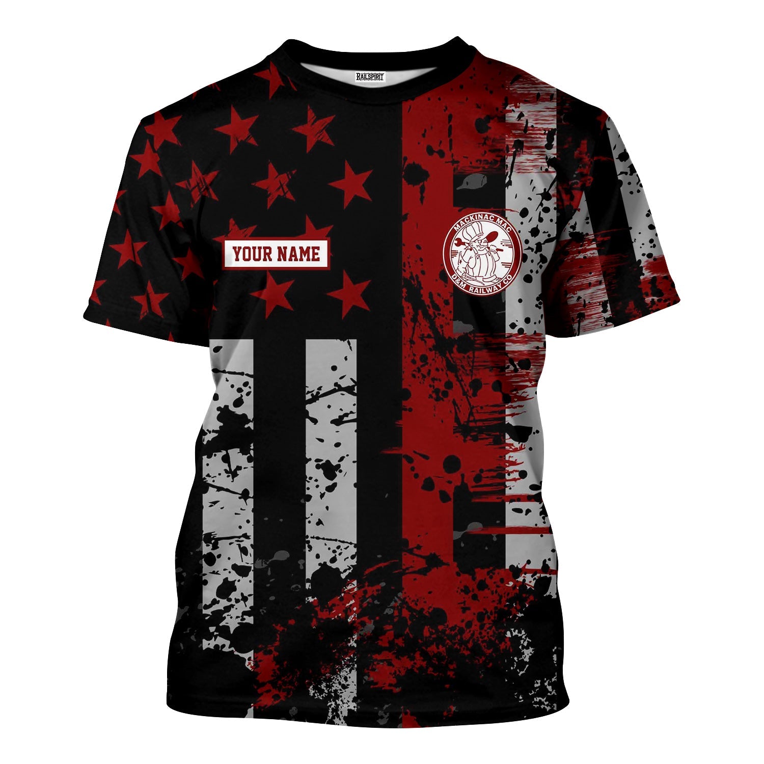 Railspirit Personalized Detroit & Mackinac Railroad T-Shirt Artistic Paint American Flag Style Train Shirt