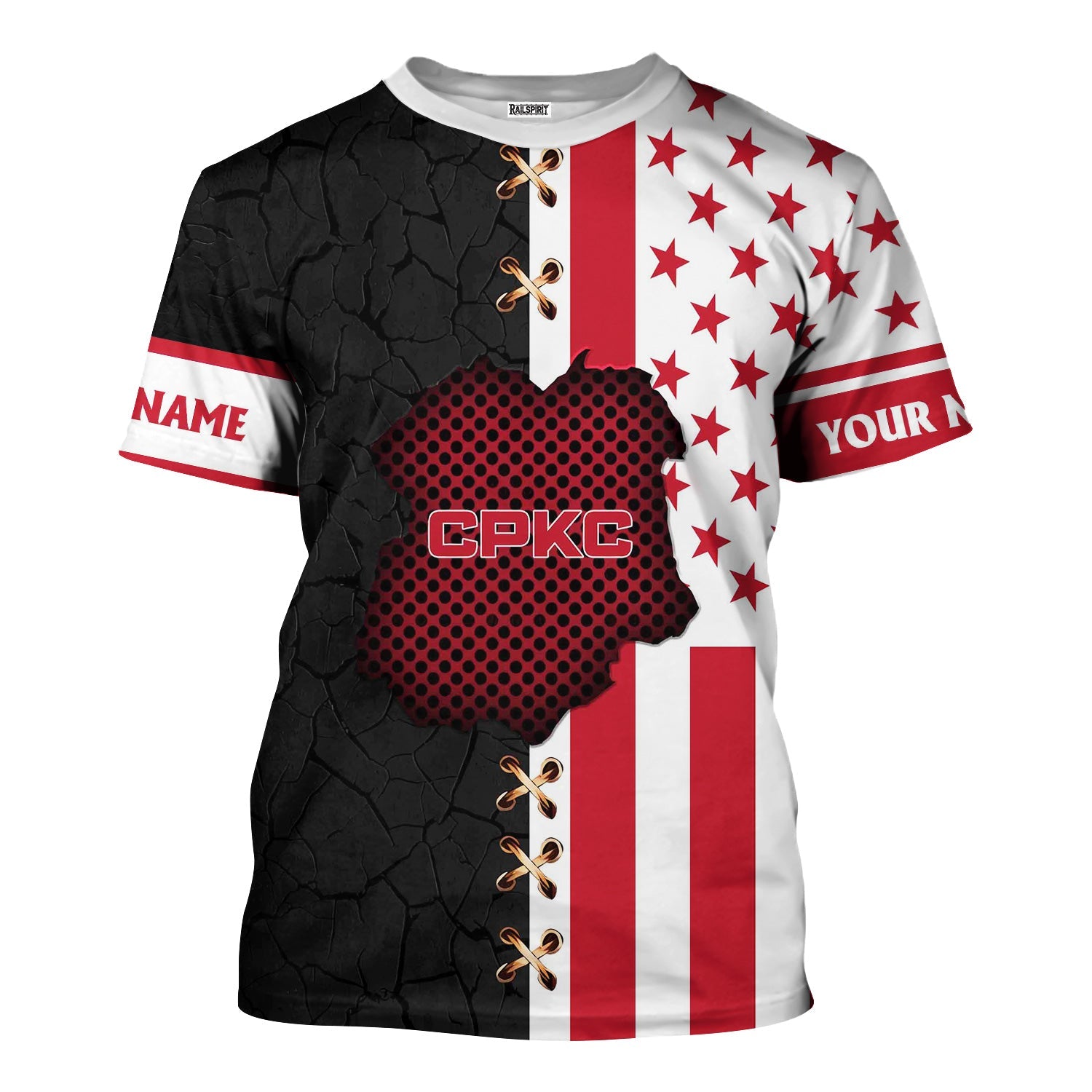 Railspirit Personalized Canadian Pacific Kansas City T-Shirt American Flag with Crack Effect CPKC Train Shirt