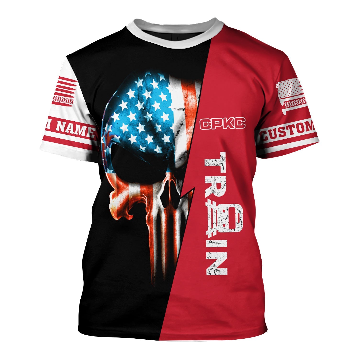 Railspirit Personalized Canadian Pacific Kansas City T-Shirt Train Skull American Flag CPKC Shirt All Over Print