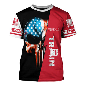 Railspirit Personalized Canadian Pacific Kansas City T-Shirt Train Skull American Flag CPKC Shirt All Over Print