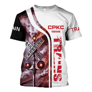 Railspirit Custom Name Canadian Pacific Kansas City T Shirt Railroad Crossing Sign Train Shirt All Over Print