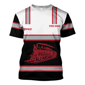 Railspirit Custom Name Canadian Pacific Kansas City T Shirt Eat Train Sleep Repeat CPKC Printed Train Shirt