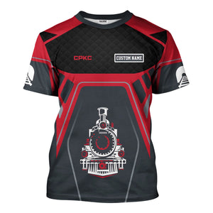 Railspirit Personalized Canadian Pacific Kansas City T-Shirt Steam Locomotive Engine Graphic CPKC Train Shirt All Over Print