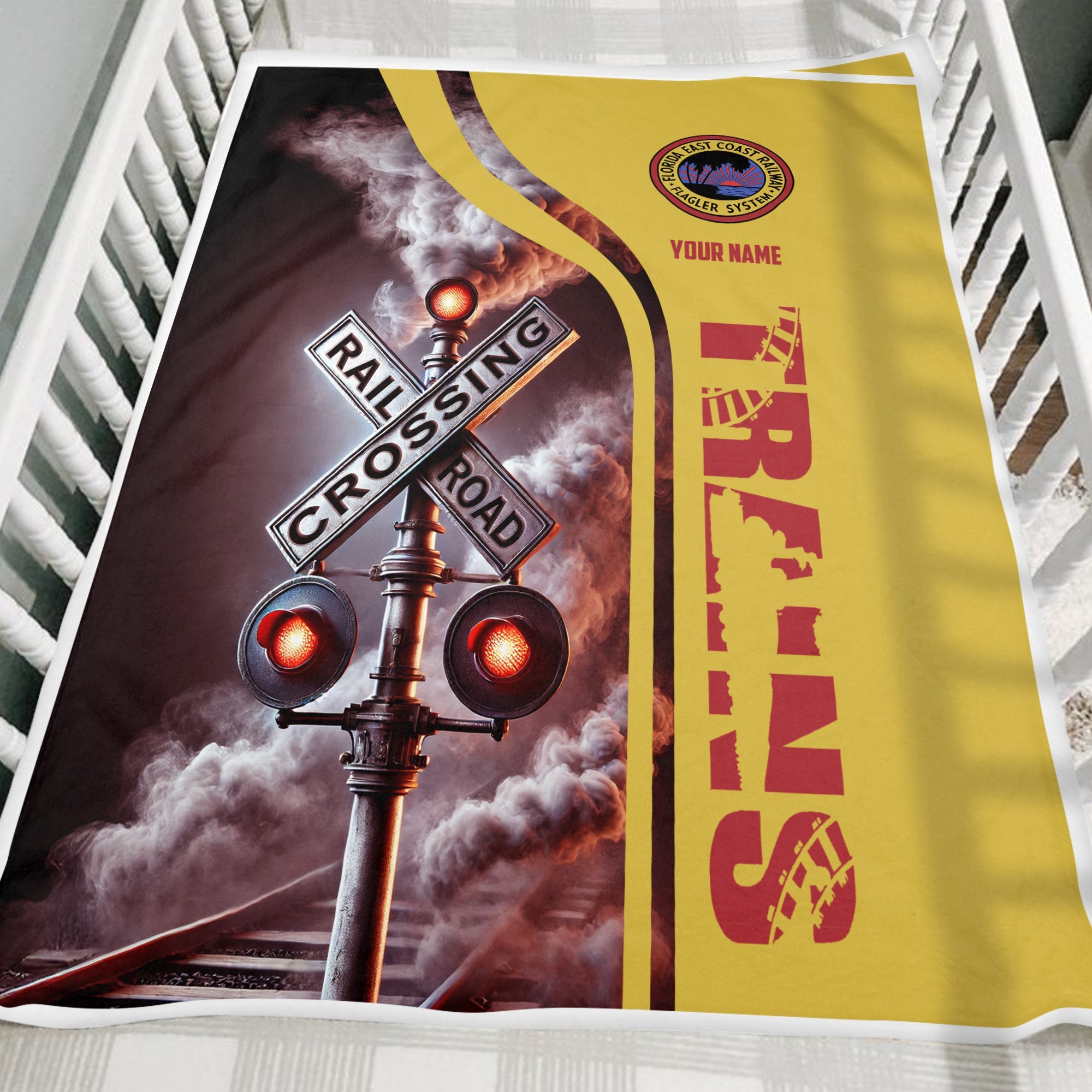 Railspirit Personalized Florida East Coast Railway Blanket Railroad Crossing Sign Blanket All Over Print