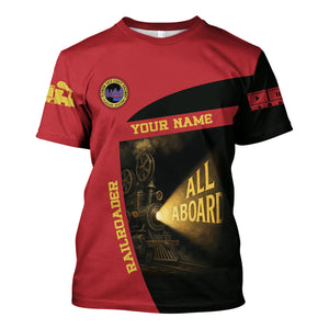 Railspirit Personalized Florida East Coast Railway T-Shirt All Aboard Steam Train Movie Projector Style Shirt