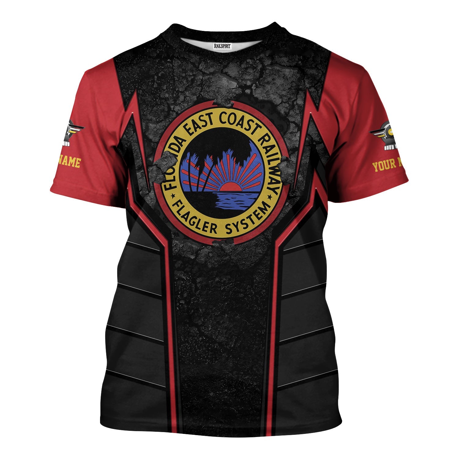 Railspirit Personalized Florida East Coast Railway T-Shirt Cracked Metal Design Train Shirt for Rail Enthusiasts