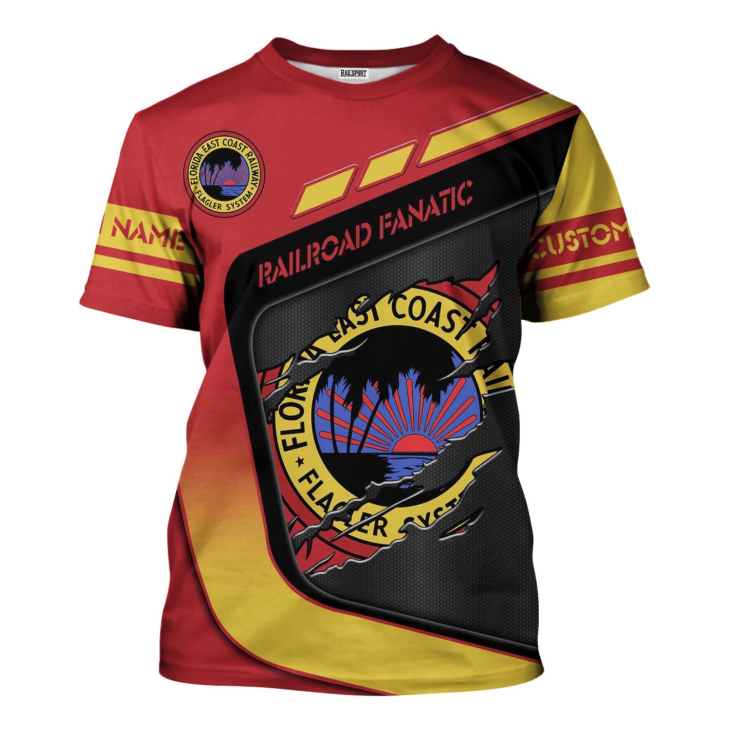 Railspirit Personalized Florida East Coast Railway T-Shirt Ripped Texture Style Train Shirt For Railroad Fanatic