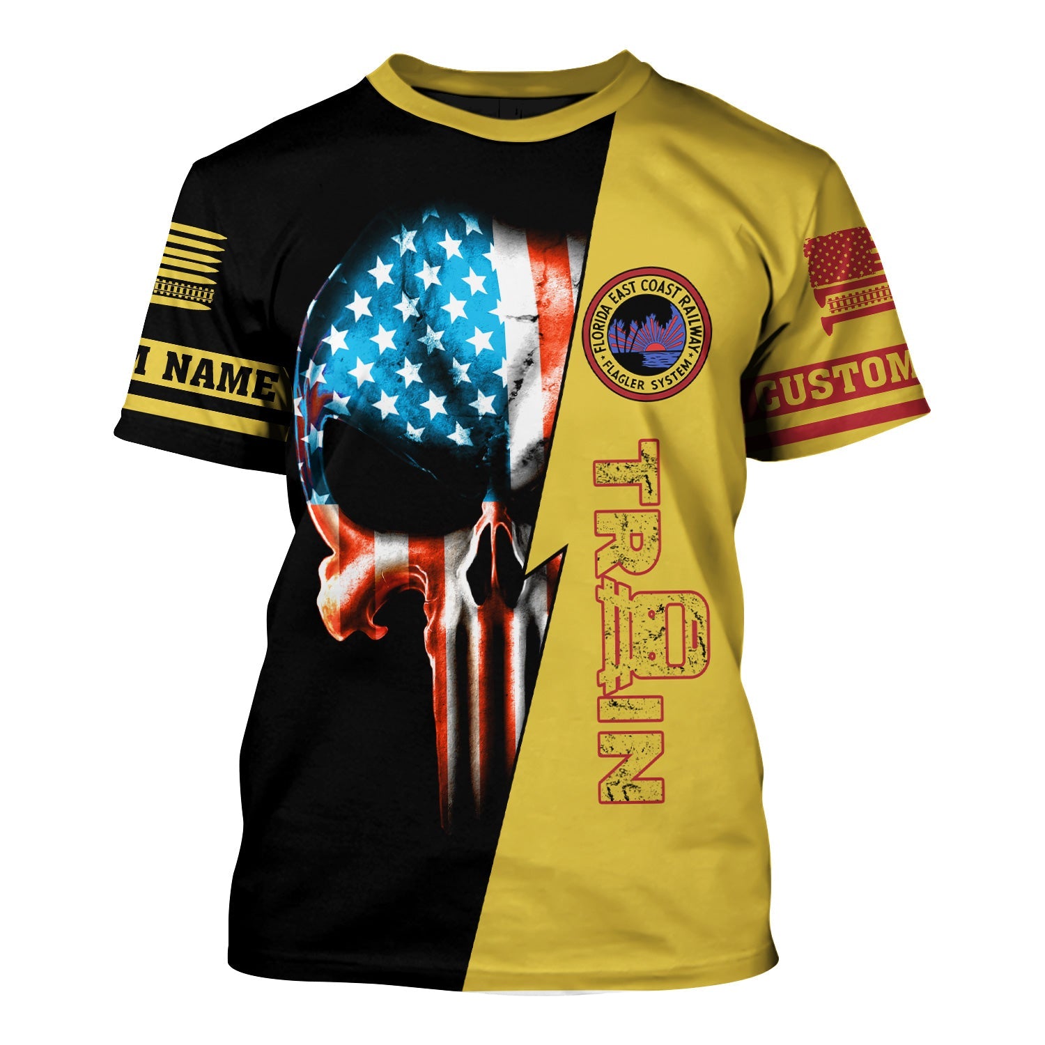 Railspirit Personalized Florida East Coast Railway T-Shirt Train Skull American Flag Shirt All Over Print