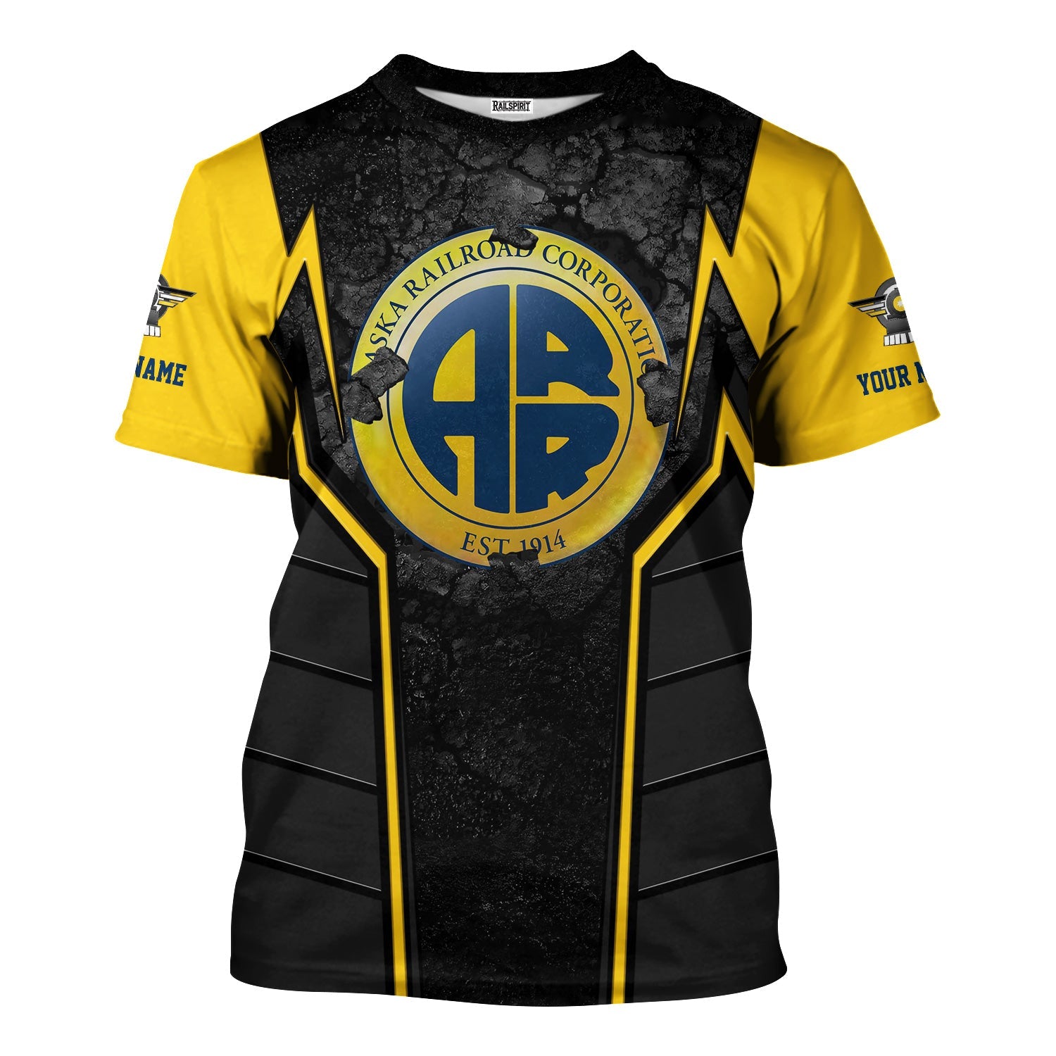 Railspirit Personalized Alaska Railroad T-Shirt Cracked Metal Design Train Shirt for Rail Enthusiasts