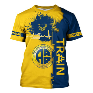 Railspirit Personalized Alaska Railroad T-Shirt Engine Heartbeat and Track Love Style Shirt Gift Idea For Train Lovers