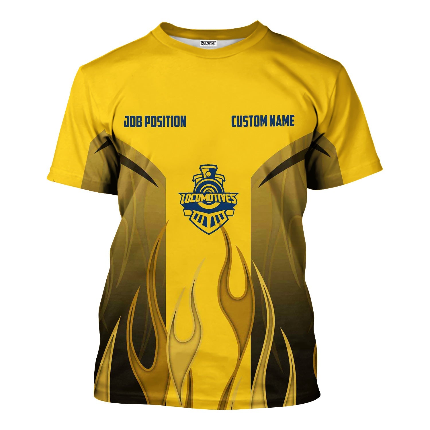 Railspirit Custom Name and Job Title Alaska Railroad T-Shirt Flame Graphic Train Shirt