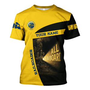 Railspirit Personalized Alaska Railroad T-Shirt All Aboard Steam Train Movie Projector Style Shirt