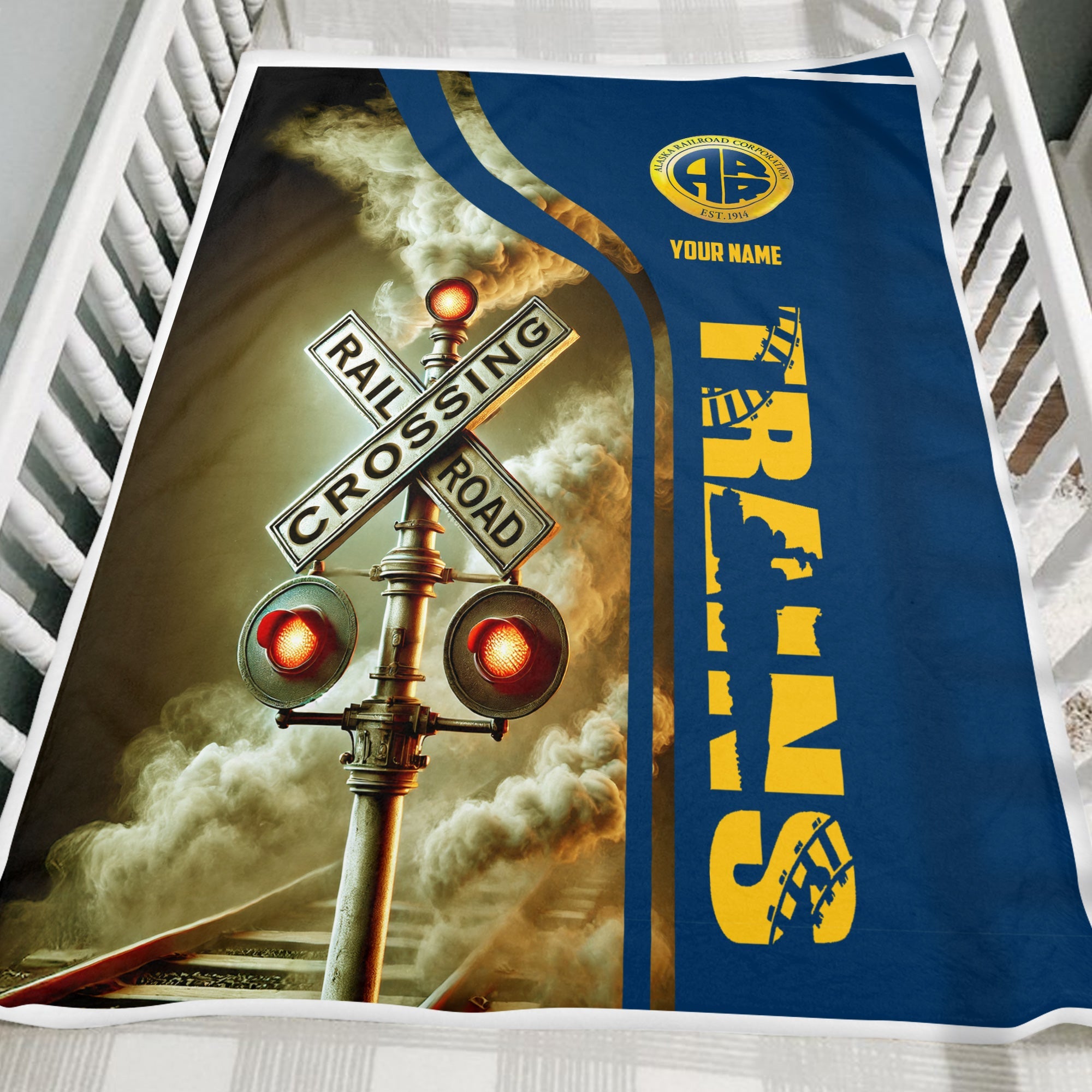 Railspirit Personalized Alaska Railroad Blanket Railroad Crossing Sign Blanket All Over Print