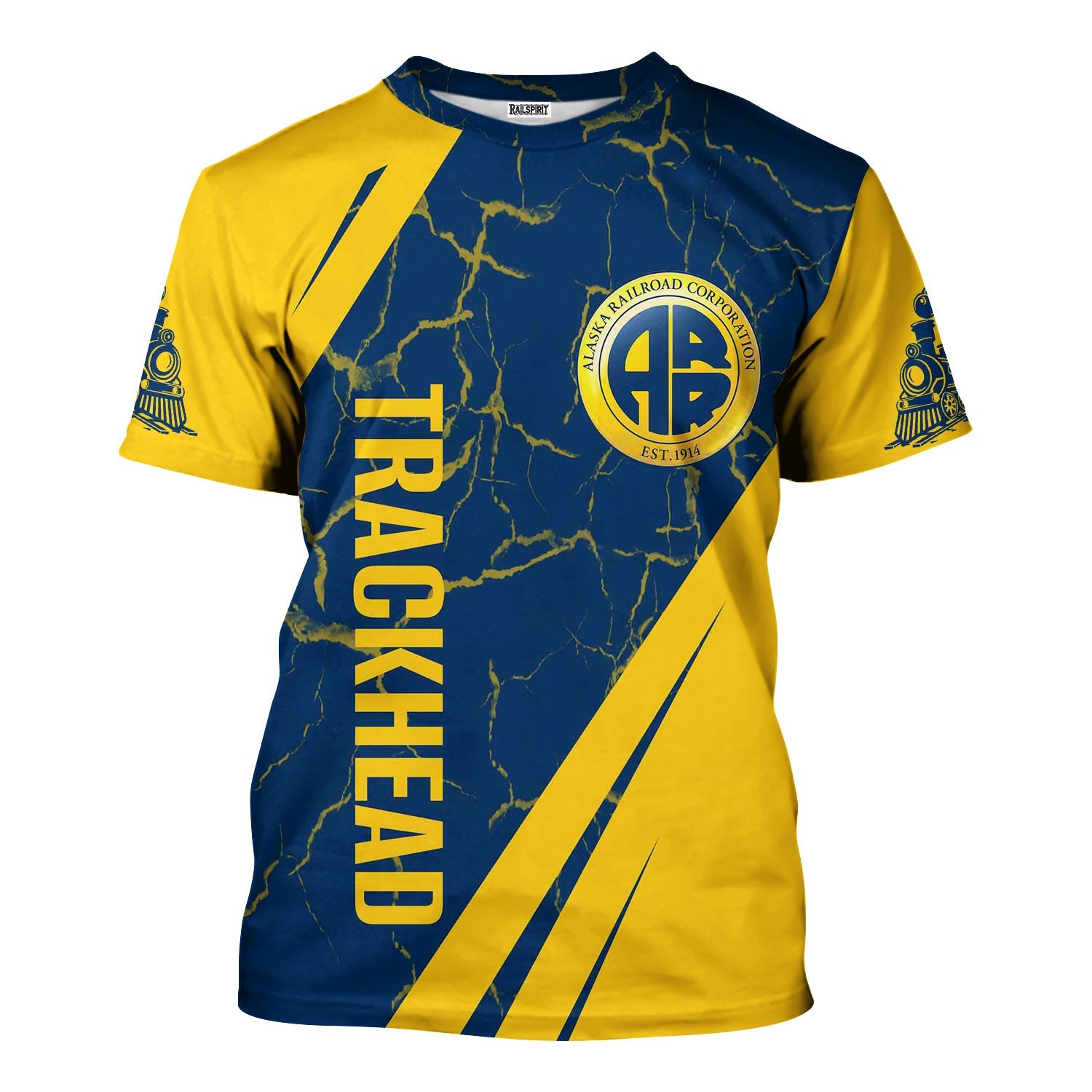 Railspirit Personalized Alaska Railroad T-Shirt Crackle Texture Style Shirt For Trackhead