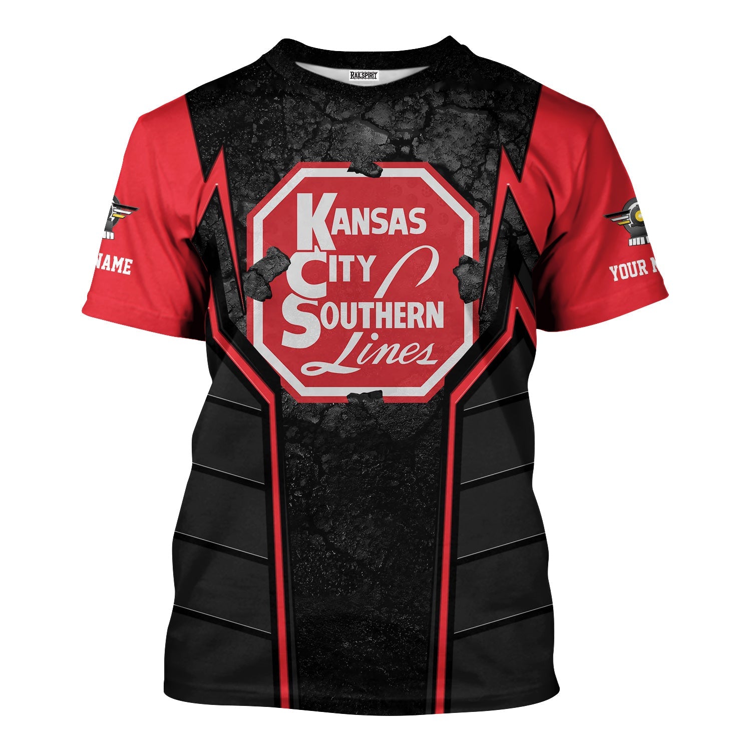 Railspirit Personalized Kansas City Southern T-Shirt Cracked Metal Design Train Shirt for Rail Enthusiasts