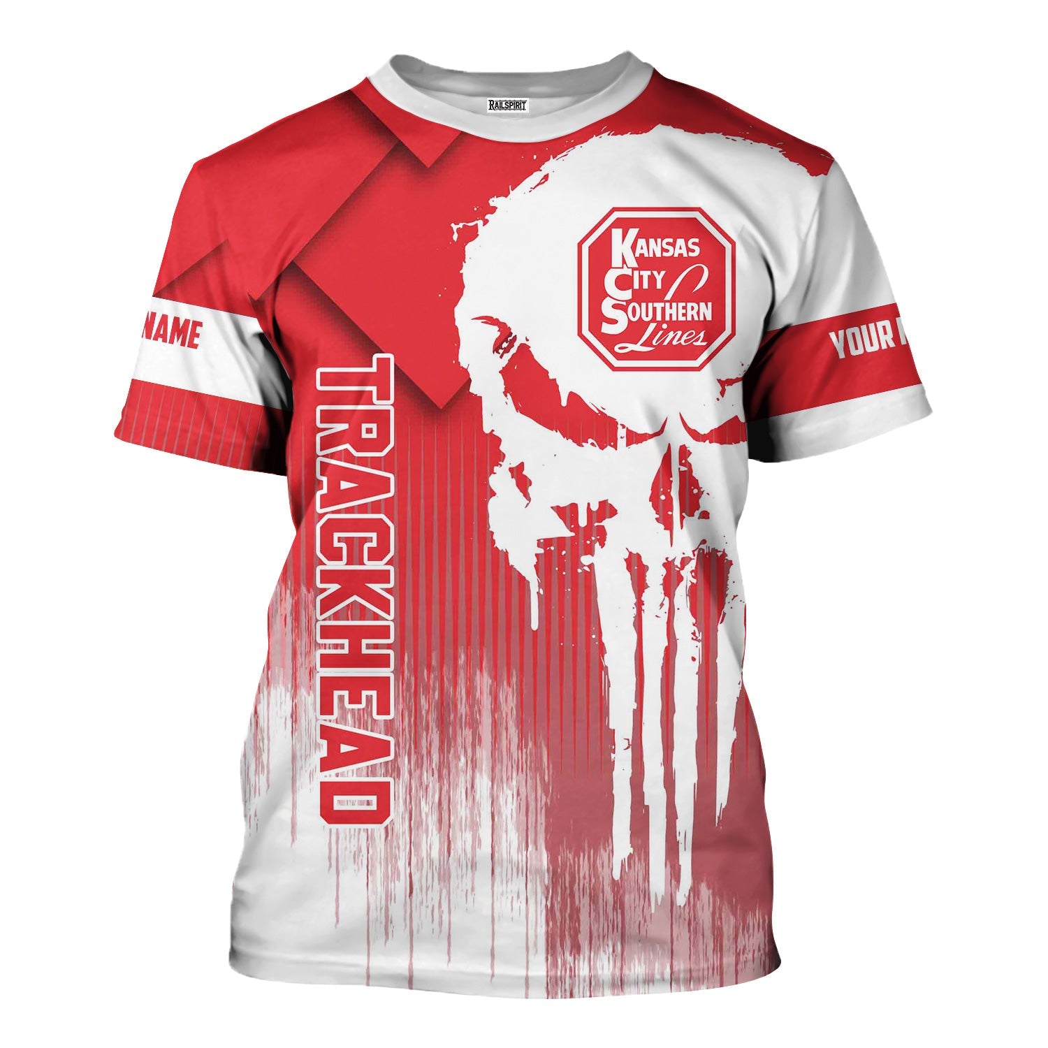 Railspirit Personalized Kansas City Southern T-Shirt Skull Design with Custom Job Train Shirt for Trackhead Crew