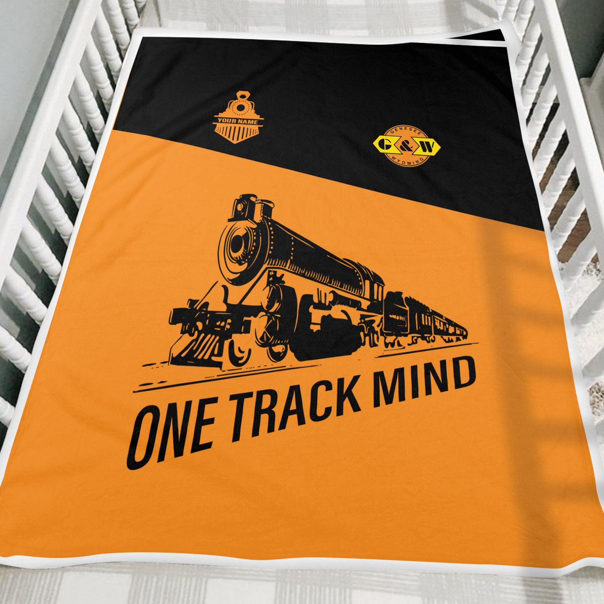 Railspirit Personalized Genesee & Wyoming Inc. Railroad Blanket One Track Mind Train Blanket Gift Idea For Train Lover