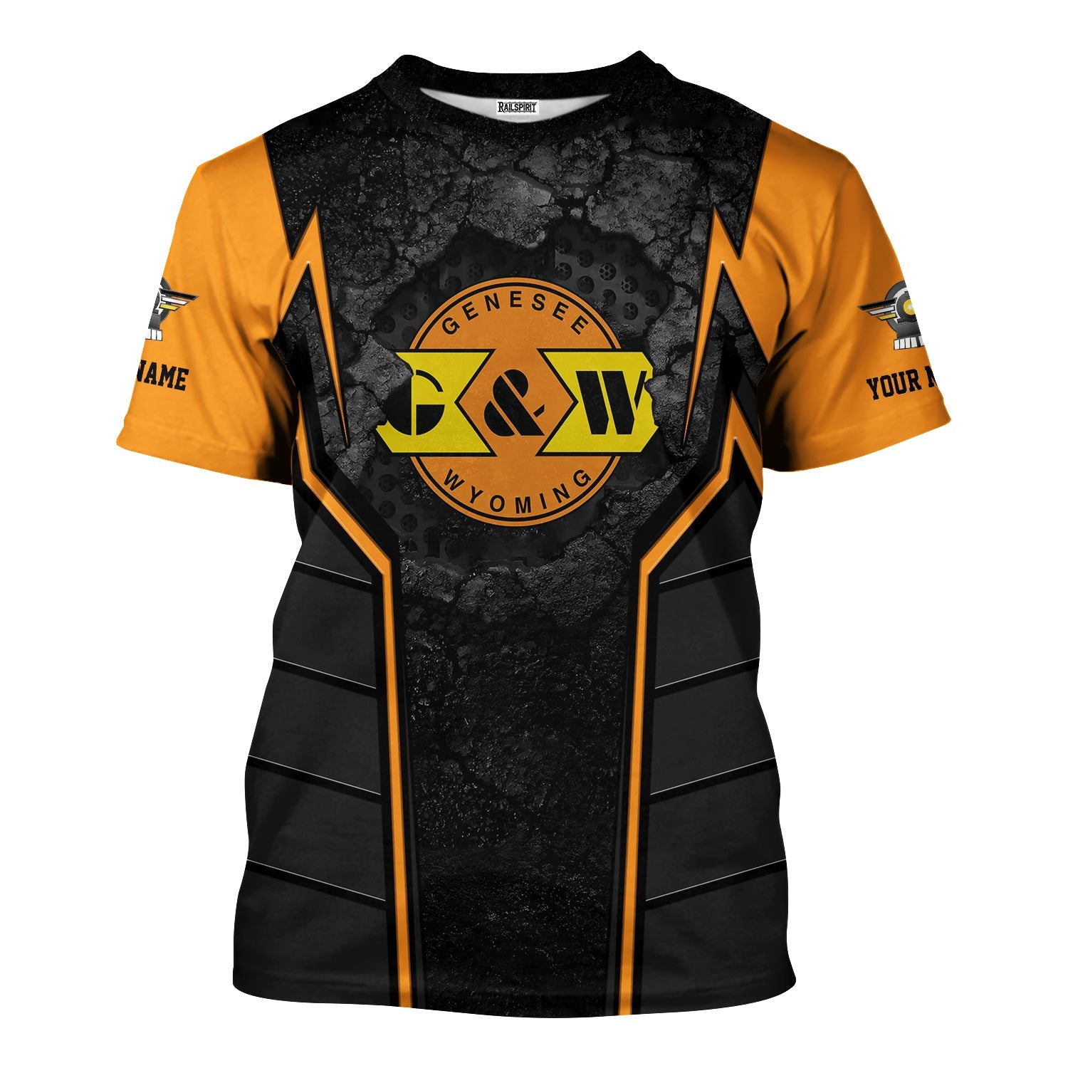 Railspirit Personalized Genesee & Wyoming Inc. Railroad T-Shirt Cracked Metal Design Train Shirt for Rail Enthusiasts