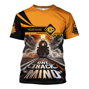 Railspirit Personalized Genesee & Wyoming Inc. Railroad T Shirt One Track Mind Train Printed Shirt