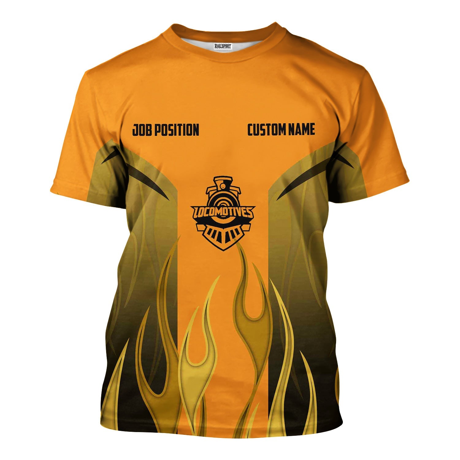 Railspirit Custom Name and Job Title Genesee & Wyoming Inc. Railroad T-Shirt Flame Graphic Train Shirt