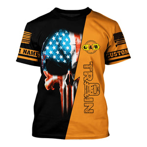 Railspirit Personalized Genesee & Wyoming Inc. Railroad T-Shirt Train Skull American Flag Shirt All Over Print