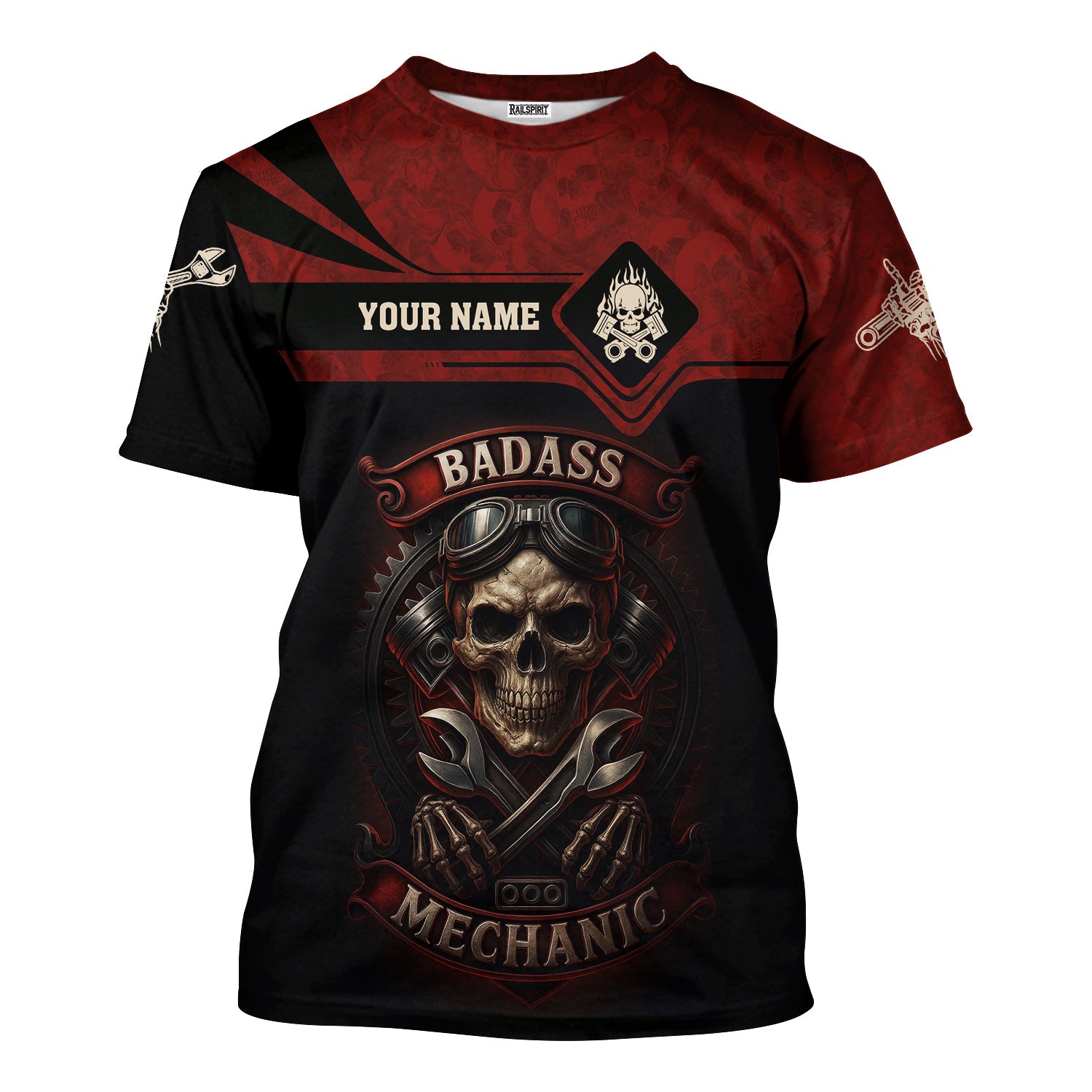 Personalized T-Shirt I Can Fix It But I Will Cuss The Whole Time Badas Mechanic Skull Style Shirt For Mechanics